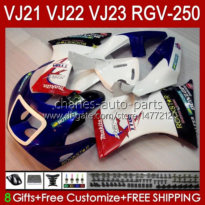 Corpo Per SUZUKI RGV250 SAPC VJ22 bianco RGV-250 Pannello blu scuro 1990 1991 1992 1993 1994 1995 1996 20HC.43 RVG250 VJ 22 RGVT-250 RGVT RGV 250CC 250 CC 90 91 92 93 94 95 96 Carenatura