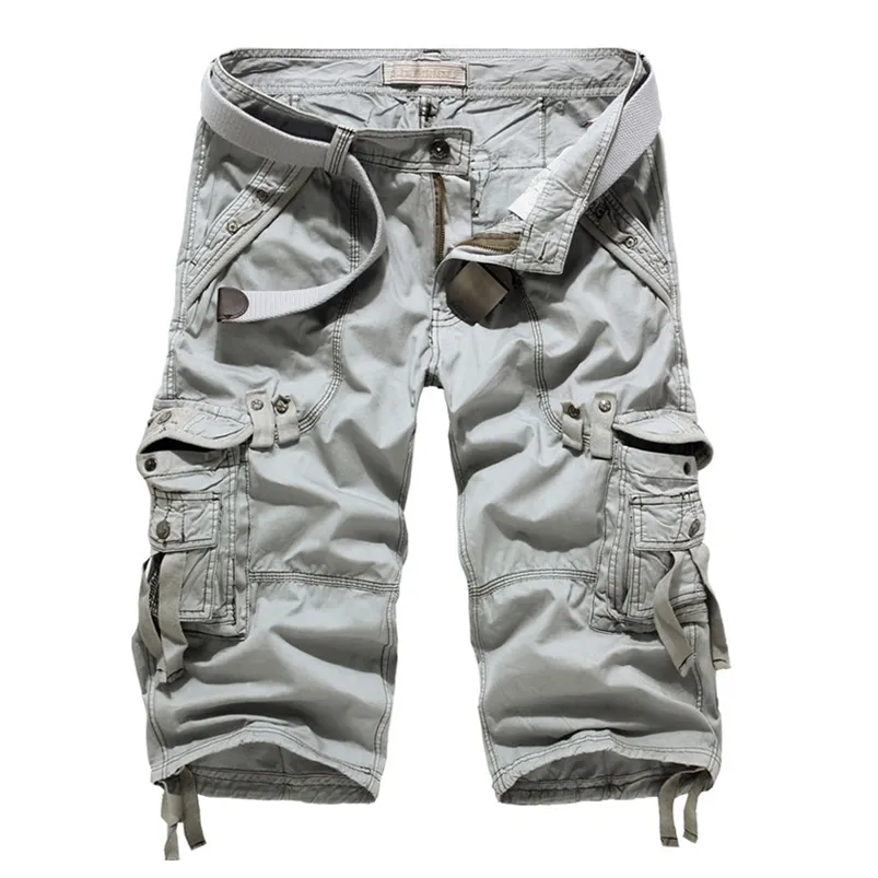 Drop Cargo Shorts Hommes Casual Entraînement Militaire Multi-poches Longueur mollet Pantalon court 210714