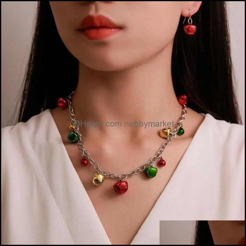 Boucles d'oreilles collier ensembles de bijoux ensemble de noël couleur cloche bracelet ornements pour femmes livraison directe 2021 1Ku7W