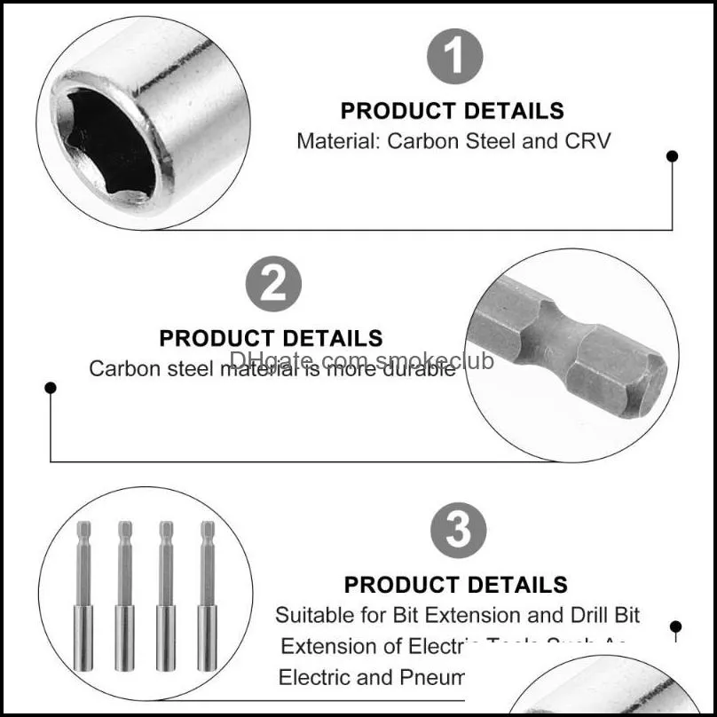 Shower Curtains 4 Pcs Hex Handl Socket Bit Adapter Driver Impact Power Drill Extension Bar Parts