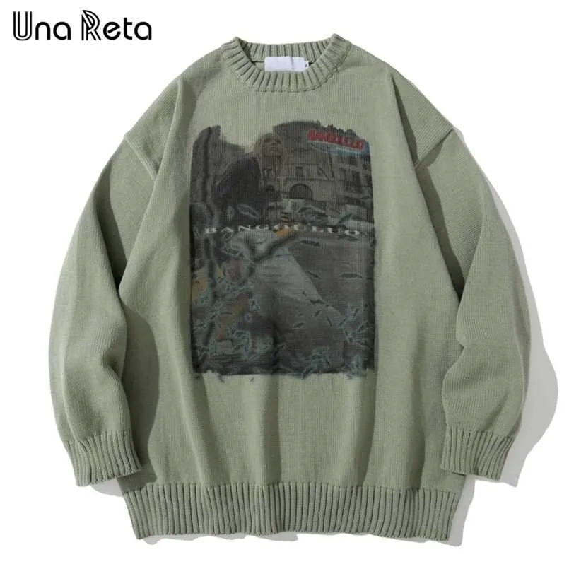 Una Reta Sweater Men Ankomster Hip Hop Harajuku Tröja Streetwear Men Casual Loose Pullover Toppar Höst Vinter Man Tröja 211008