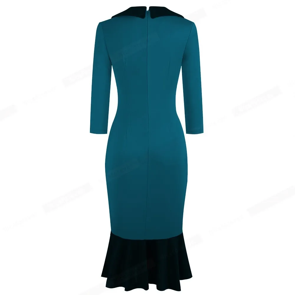 Vintage Contrast Color Patchwork Mermaid Style Red Dress with Elegant Forever for Business Formal Work and Bodycon Wiggle - Women's GB27 210419