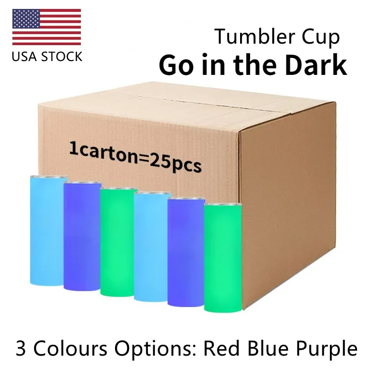 Usa Warehouse Go In The Dark Submilation Tumbler Double Wall Rvs White Green Blue Red Purple Wine Sublimation