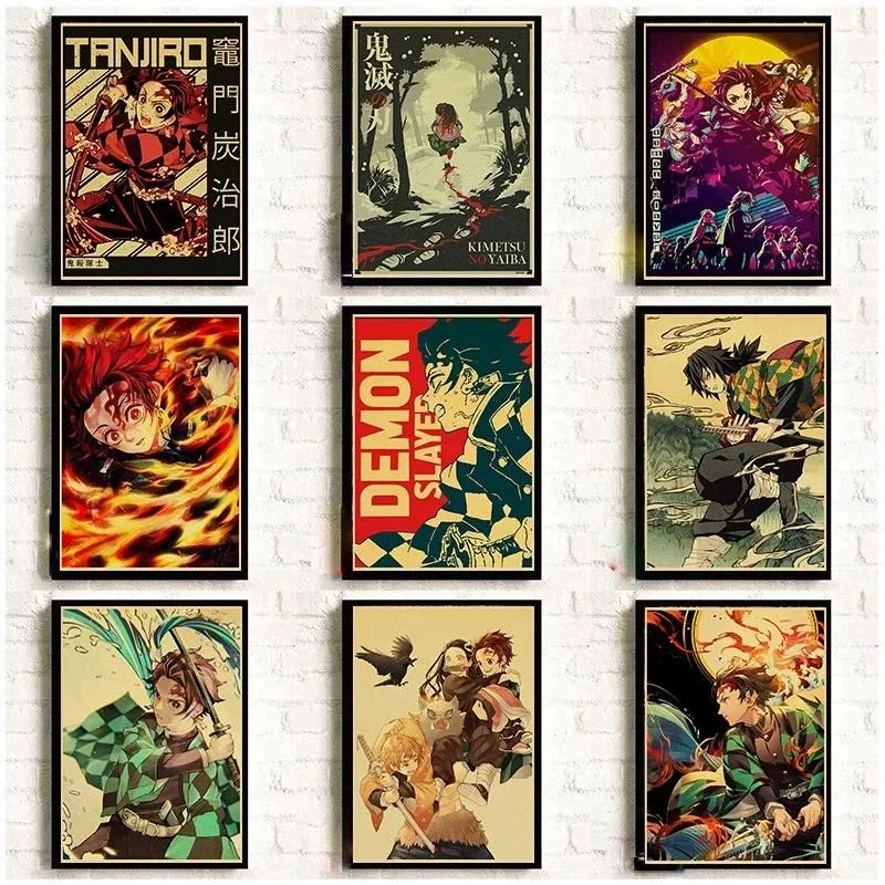 Demon Slayer: Kimetsu no Yaiba Tanjirou Nezuko Anime Poster Kraft Paper  Vintage Posters Home Room Art Wall Stickers