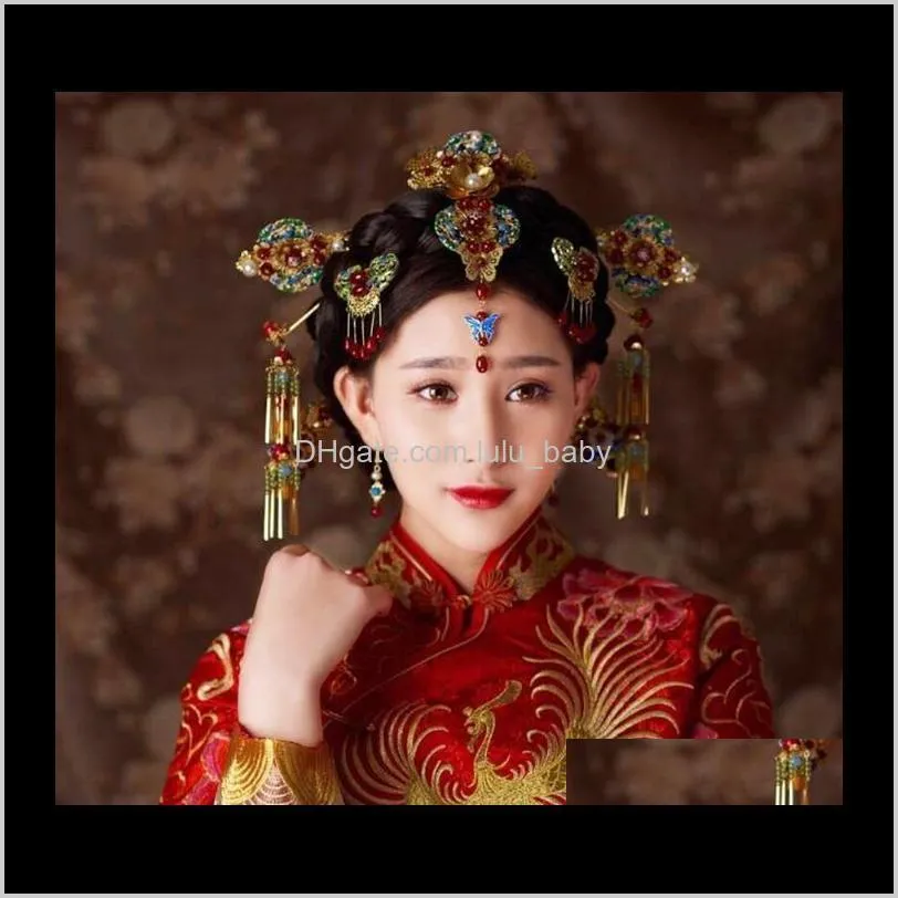 Tiaras hår smycken droppleverans 2021 Klassisk brudhuvudbonad Phoenix Crown Chinese Wedding Hairpin A-41 CSNW9