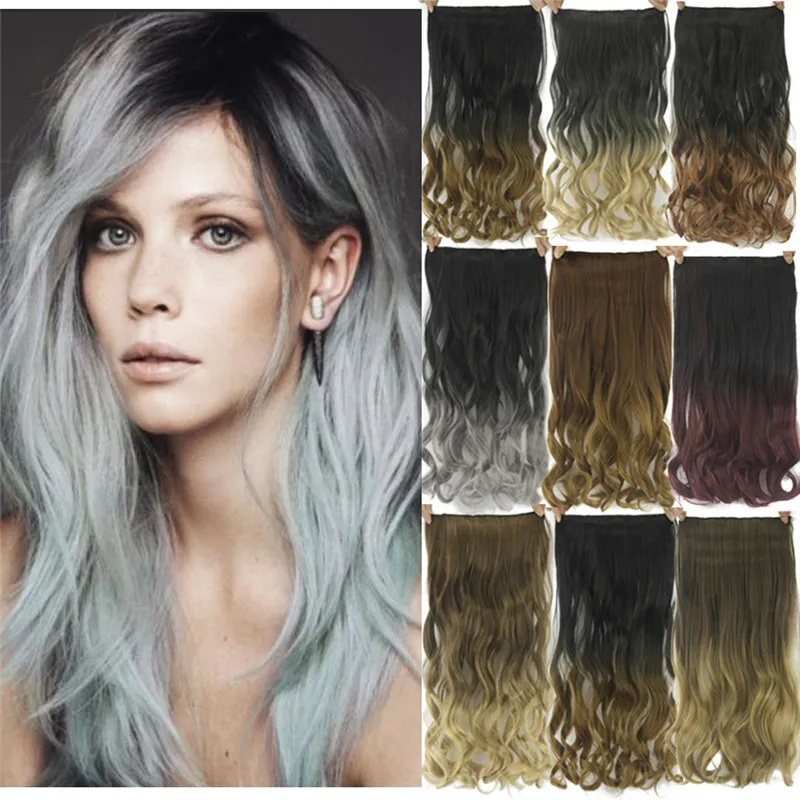 24 inches Clip on Synthetic Hair Extensions Weft 120g in 8 Colors Simulation Human Hairs Bundles FL014