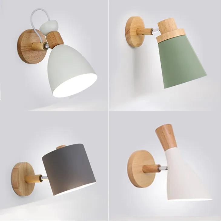 Macarons Lampa ścienna Nowoczesne Proste Sypialnia Nordic Lampy nocne Rotacja Litle Wood Wall Light