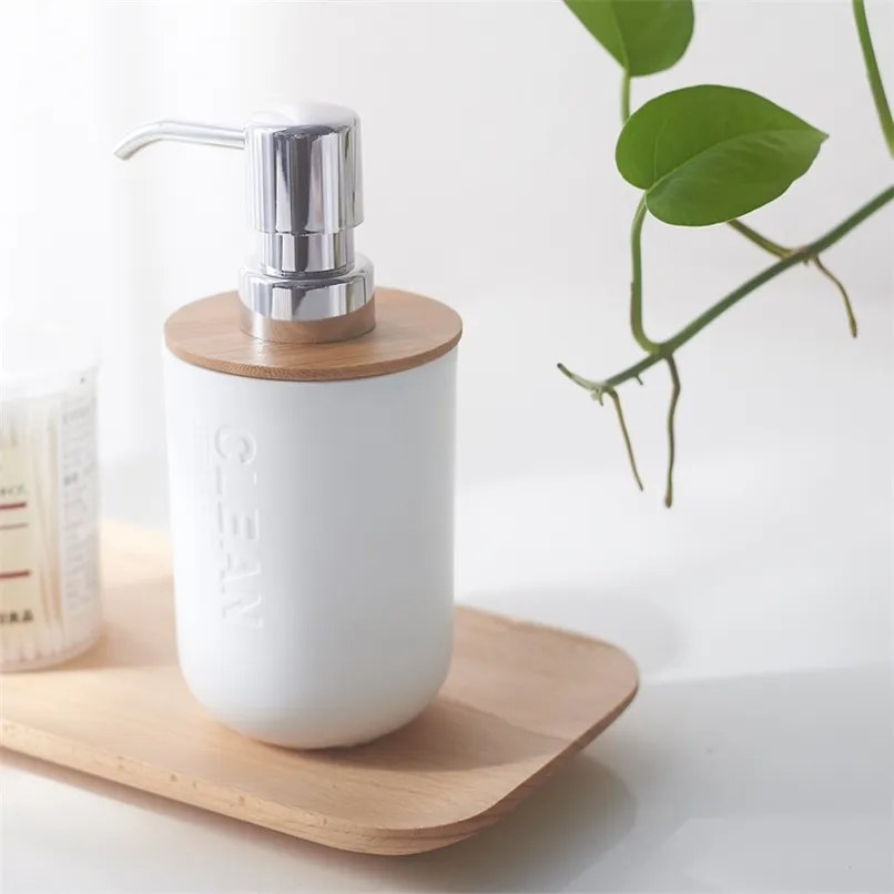 Enkel Bambu och Trä Tvålflaska Shampoo Dusch Gel Dispenser Hand Sanitizer Bottling Badrum Förvaring Tillbehör 211206