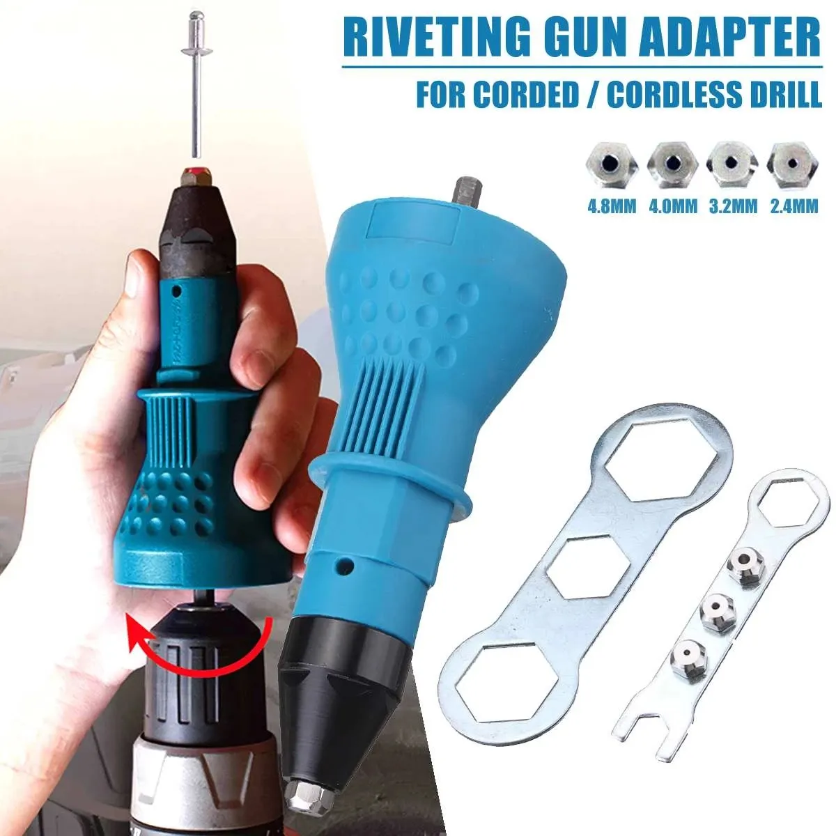 1 PCS Electric Screwdriver Pull Drill Riveter Conversion Adapter Rivet Nozzle Nut Guns Riveting Drills Adaptor Nuts Tools Multifunction Nail Gun Tool 2.4mm-4.8mm