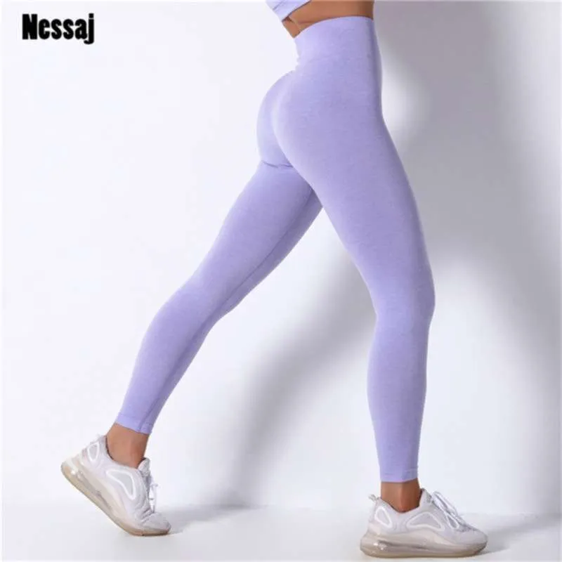 Nessaj 20% Spandex Seamless Legginsy Kobiety Sports Fitness Ubrania Scrunch Butt Legginsy Gym Wysokiej Talii Spodnie Booty Trening Spodnie 210928