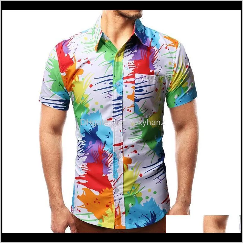 mens colorful splatter paint pattern print shirt brand design slim fit short sleeve chemise homme fashion splash ink shirts men