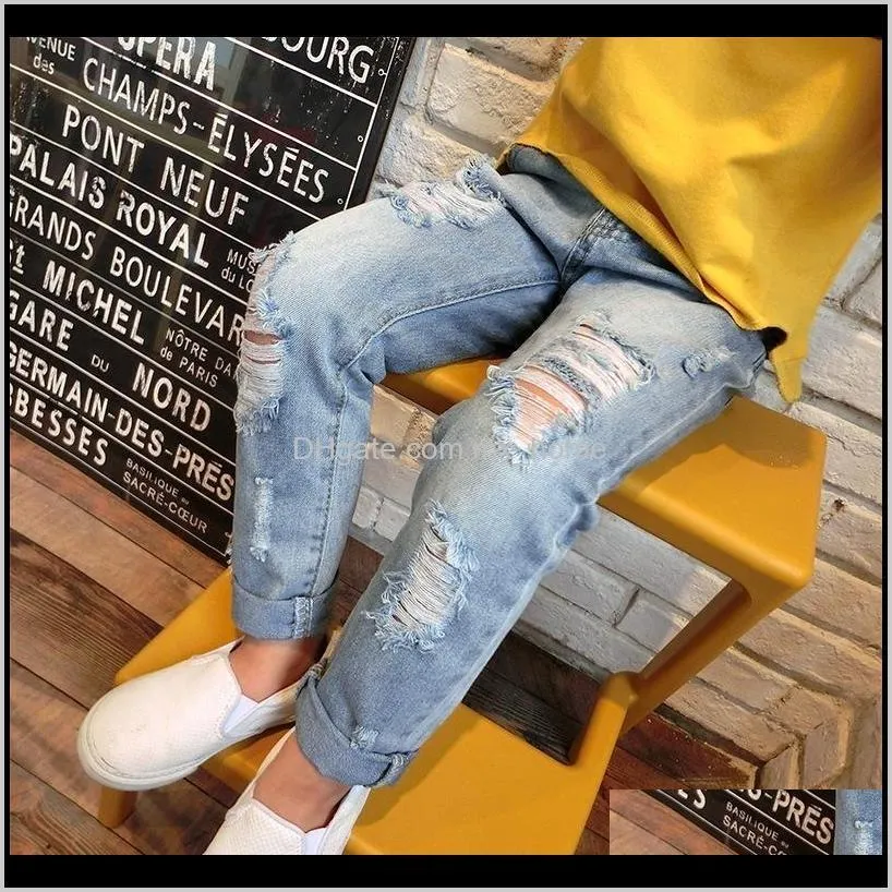 fashion broken hole kids jeans for girls boys spring summer kids boys girls pants casual loose ripped jeans children jeans 201207