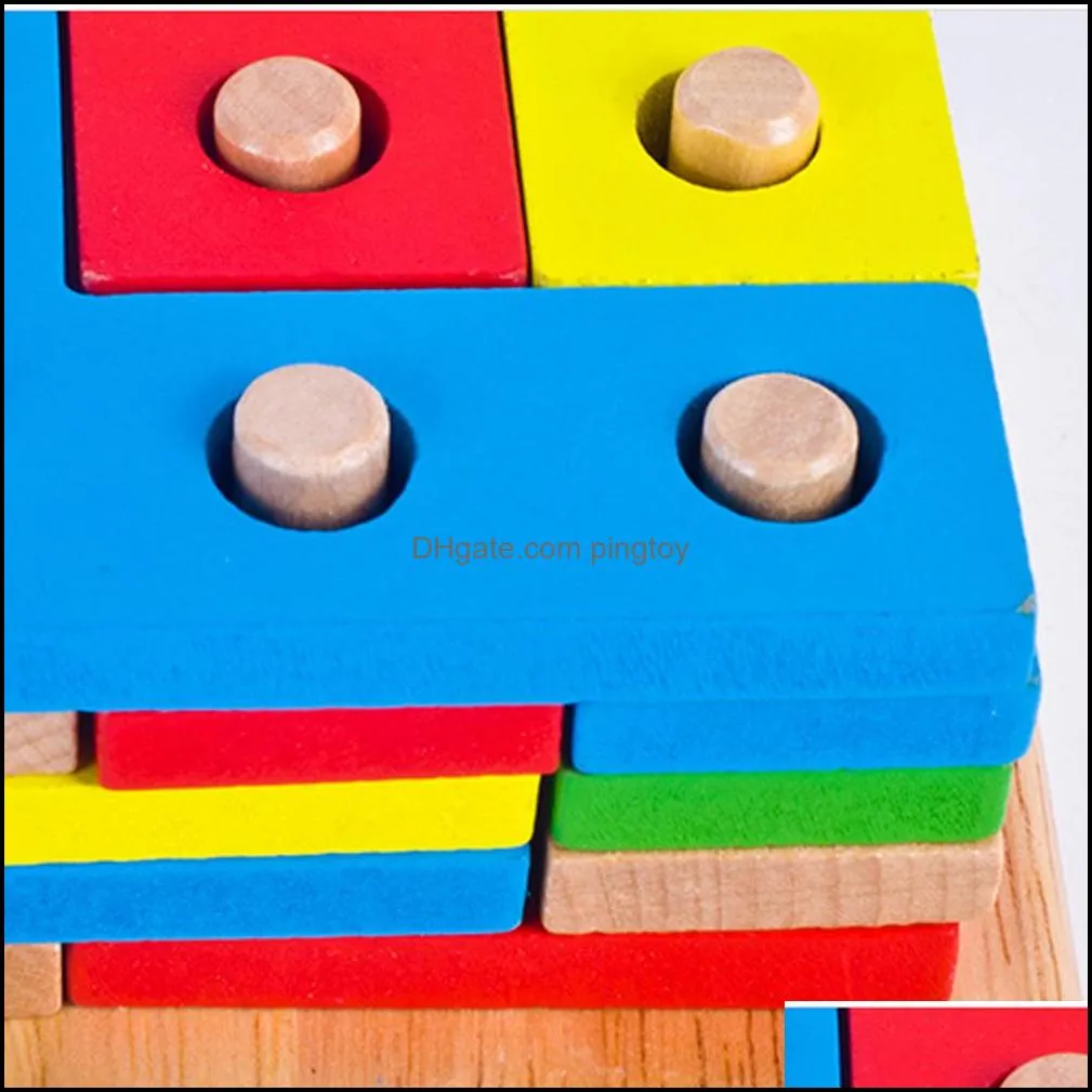 Wooden Column Shapes Stacking Toys Baby Preschool Educational Geometric Sorting Board Blocks Montessori Building Blocks