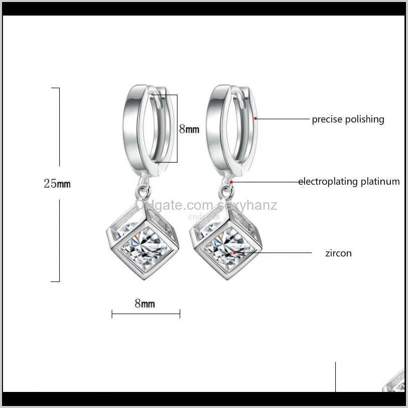 fashion women cubic zircon box earrings silver diamond earrings dangle women fashion wedding jewelry gift will and sandy new