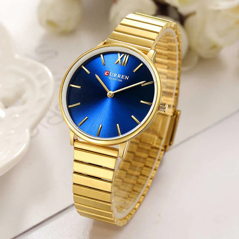 Curren Ultra Thin Watch Women Luxury Brand Business Gold Ladies Klockor Vattentät Rostfritt Stål Klocka Relogio Feminino 210527