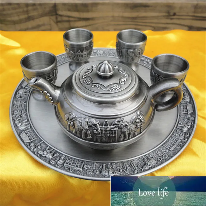 Tin business presentes russo artes e artesanato ornamentos de estanho chá conjunto inteiro de bule e copo bandeja bronze placa de chá de cobre vermelho