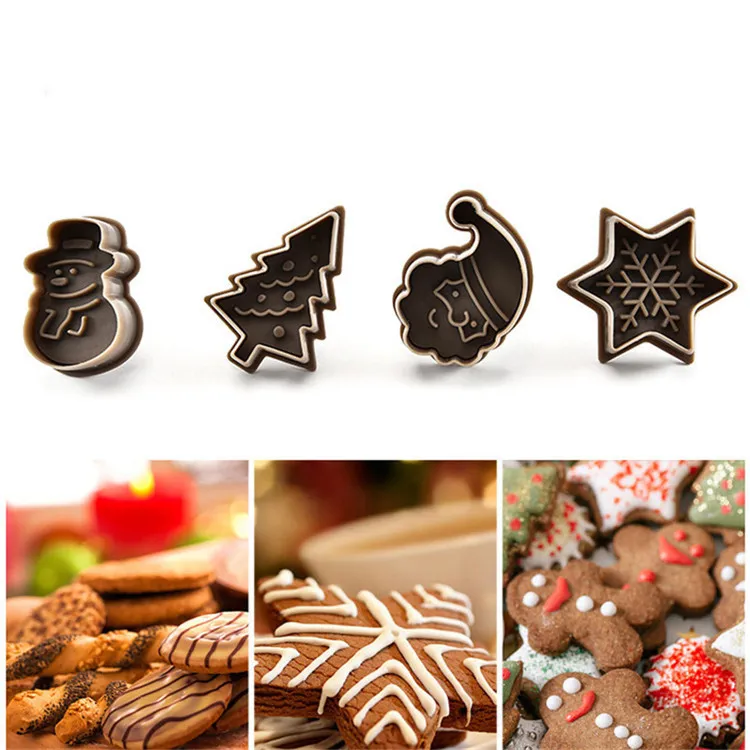 4 stks / set Cookies Cutter Bakvorm Kerstboom Sneeuwman Santa Claus Sneeuwvogel Mallen Keuken Bakken Gereedschap W-01167