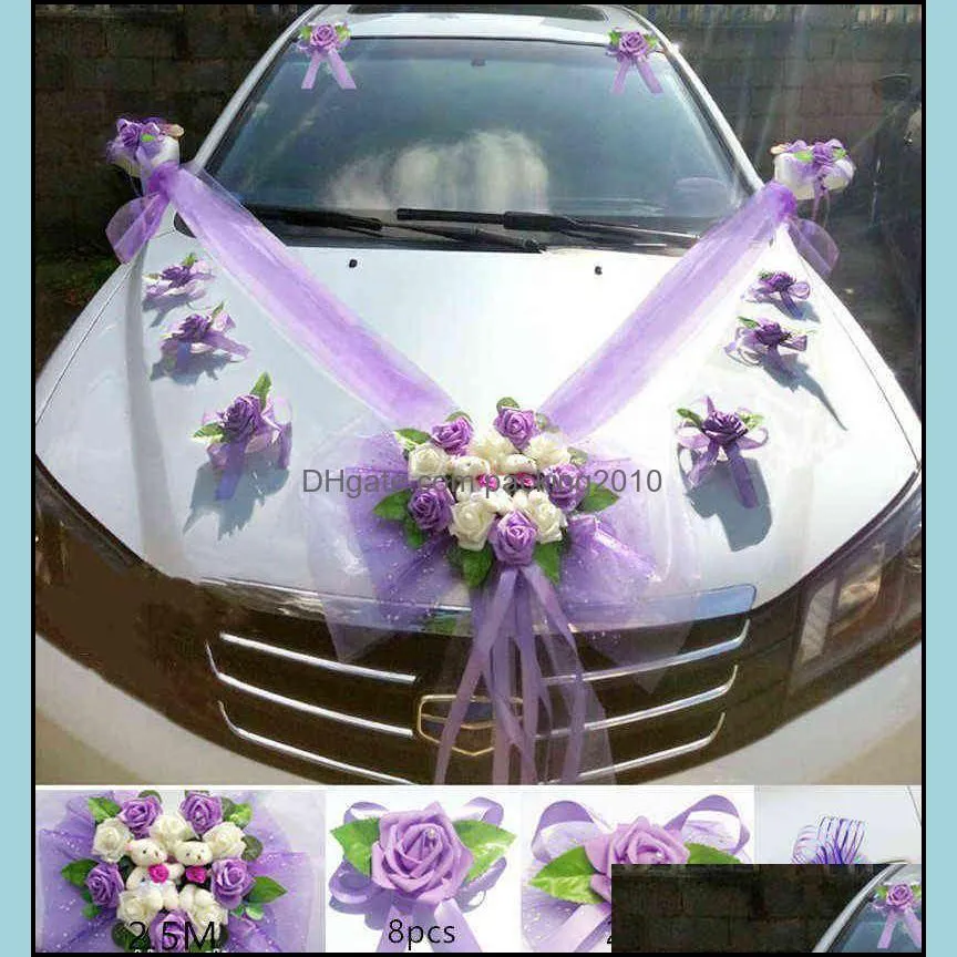 Simple Style PE Rose Wedding Car Decoration Flowers Heart Shaped Wreaths Color Can be Customized 220110