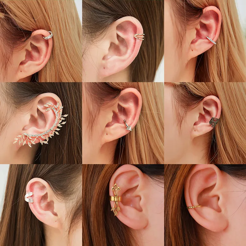 Mode pas d'oreille percée Clip manchette Wrap boucles d'oreilles feuille plume pendentif Non-piercing pour les femmes déclaration de fête