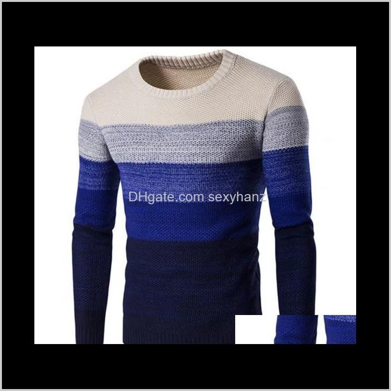 winter men o neck long sleeve color block patchwork knitted pullover sweater1