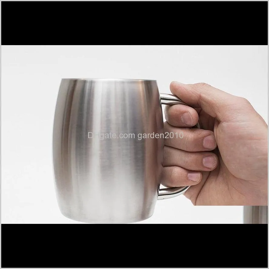 420ml double wall stainless steel beer mug coffee cup with handle portable traveling outdoor camping sports cups for home bar w8457