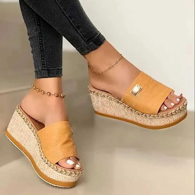 Summer Wedges Slippers Women Platform Mules Slipper Fashion High Heeled Shoes Outdoor Beach Sandals Ladies Slides Flip Flop Y0902