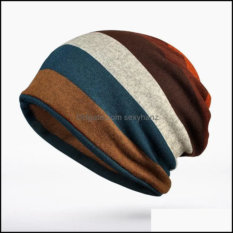 New Autumn Winter Women Stripe Hat Horsetail Cap Beanies Neck Warmer Big Girls Lady Knitted Hats M253