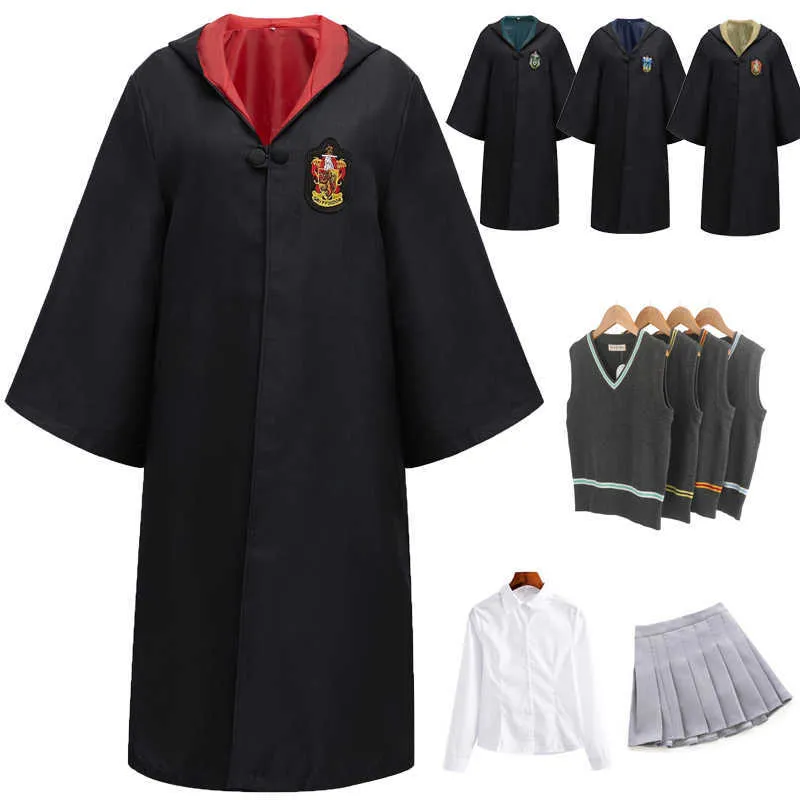 Kvinnor tjejer män halloween kostym unisex vuxen barn magisk skola mantel cover cosplay trollkarl cape boys uniform college cosplay y0903