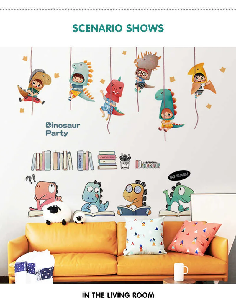 Large Wall Stickers Cute Dinosaur Combination Home Self Adhesive Kids