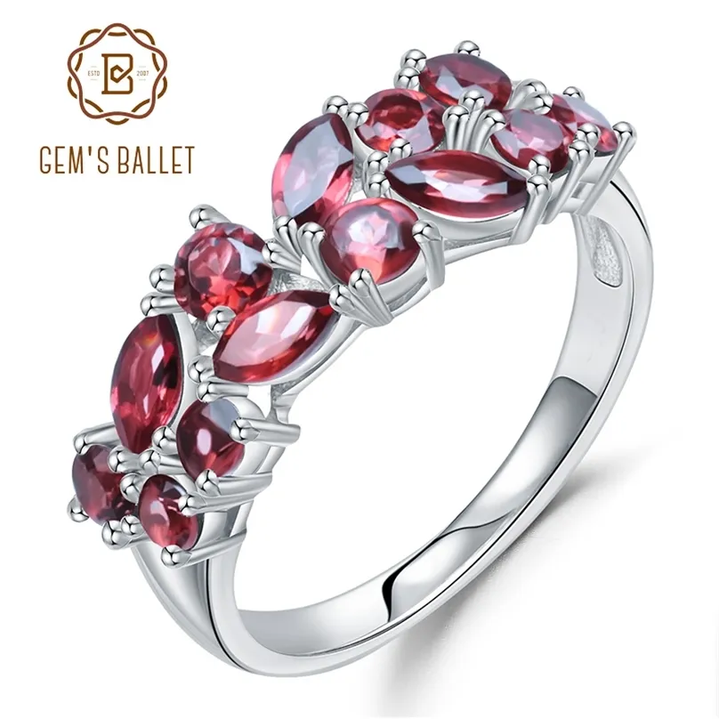 Gem's Ballet 925 Sterling Silver Rose Gold Plated Wedding Band 2.47ct Natural Red Garnet Gemstone Pierścienie Dla Kobiet Fine Jewelry 211217