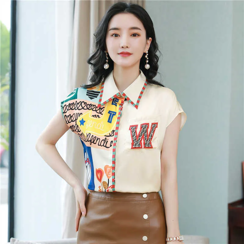 Verão coreano moda cetim mulher camisas escritório senhora manga curta camisa abotoada plus size xxl azul senhoras senhoras blusa 210531