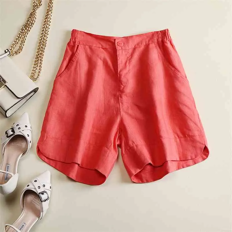 Kvinnor Sommar Mode Korea Style Solid Färg Linne Enkel Harajuku Wide Ben Andningsbara Shorts Kvinnlig Casual Half Length Shorts 210625