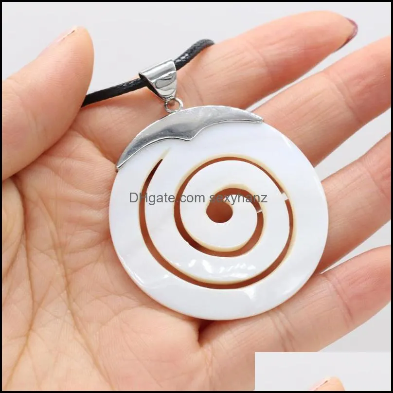 Natural Round Shell Pendant White Swirl Necklace Fashion Jewelry Mother Of Pearl Leather Rope For Women Gift Necklaces