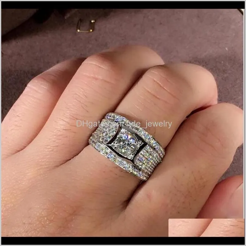 new arrival shinning luxury jewelry 925 sterling silver round cut white topaz cz diamond promise women ring bridal rings for men gift