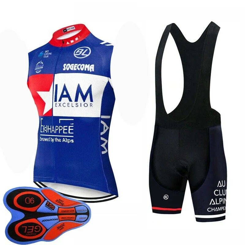 IAM Team 2021 Summer Breathable Mens cycling Sleevless Jersey Vest Bib Shorts Set Bike Clothing Bicycle Uniform Outdoor Sports Wear Ropa Ciclismo S21050787