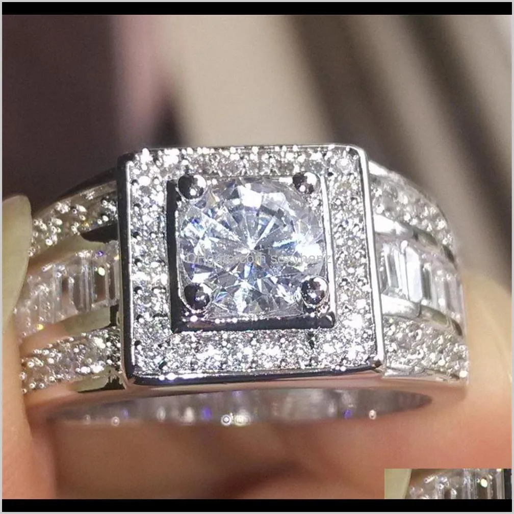 18k platinum mens wedding rings fashion silver gemstone engagement rings jewelry simulated diamond ring for wedding