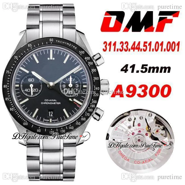Omf moonwatch a9300 automático cronógrafo mens relógio preto mostrador de aço inoxidável pulseira super edição 311.33.44.51.01.001 (roda de balanço preta) puretime m22