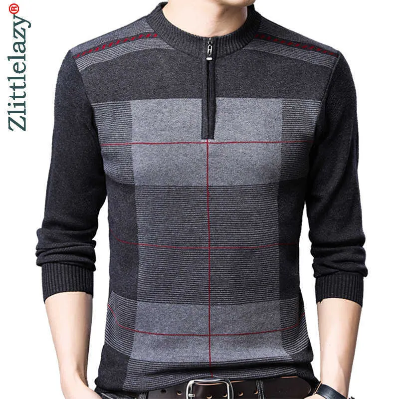 Zipper Thick Warm Winter Striped Knitted Pull Sweater Men Wear Jersey Mens Pullover Knit Sweaters Male Fashions 93003 210909