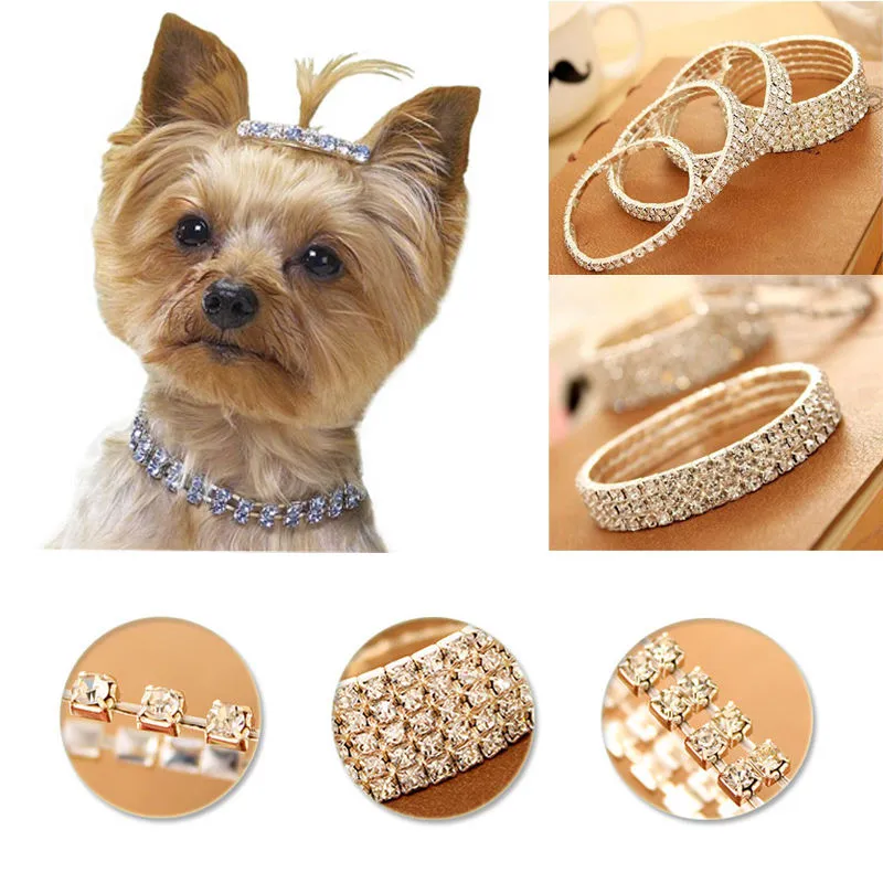 Bling luxe Rhinestone Pet Dog Carrars Design Crystal Diamond Princess kraag voor kleine middelgrote honden Multi-Drainage Diamant Silver ketting Charms B51 Hoge kwaliteit