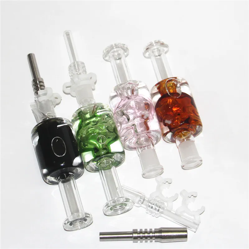 Skull Liquid Glycerin Glass Nectar Bong hookah with 14mm Stainless Steel & Quartz Tip Concentrate Smoking Pipe Dab Straw glass pipes