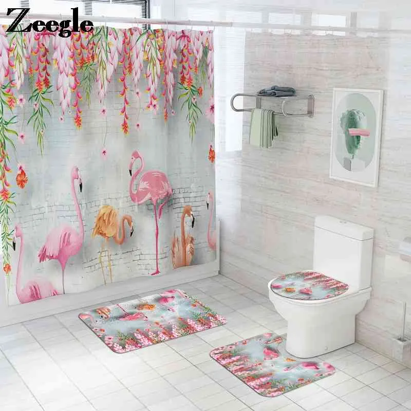 Animal Bath Mat and Shower Curtain Absorbent Bath Mat Bathroom Carpet Absorbent Mat Toilet Mat Non Slip Rugs