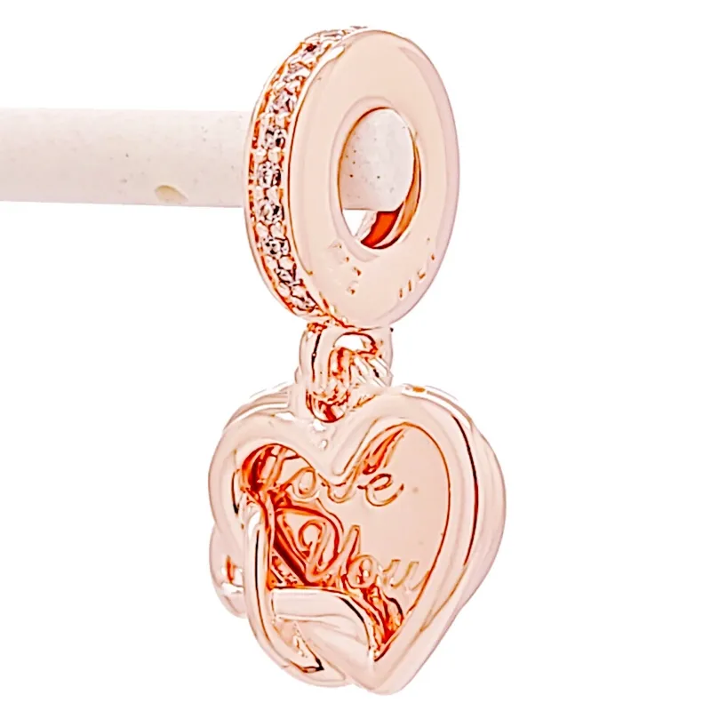 Autentyczne Pandora Rose Gold Love You Infinity Heart CZ Dangle Charm Fit Europejskiej Luźne Koraliki Bransoletka Dyski DIY Biżuteria 789369C01