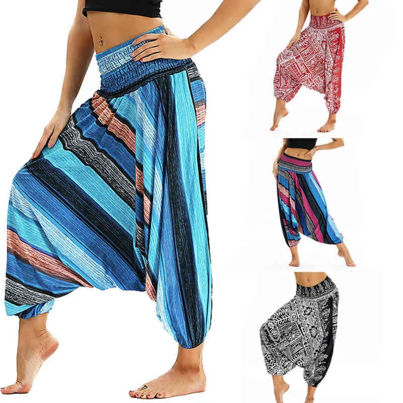 Mulheres Harem Calças Moda Bohemian Solta Calças Casuais Yoga Calças Homens Mulheres Baggy Boho Aladdin Jumpsuit Calças Elastic Waist H1221