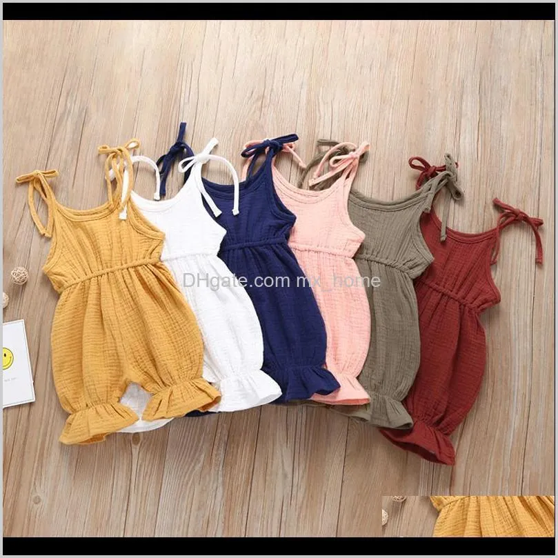baby summer sling rompers 6 colors girls sleeveless cotton fold lace boys jumpsuit kids onesies girls outfits 0-4t