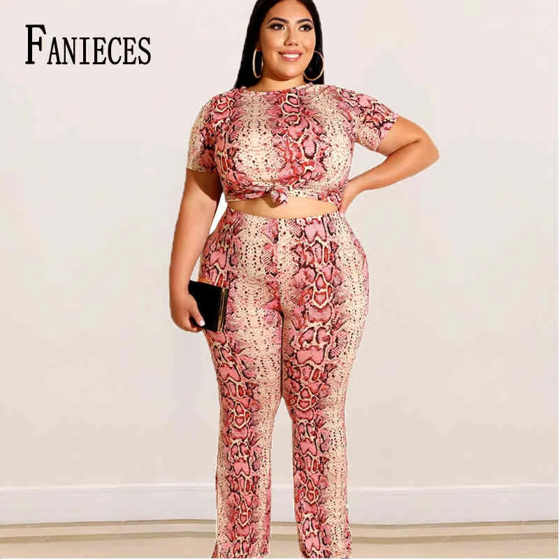 INS FASHION SEXY SNAKE Skin Print Two Piece Set Top and Pants Tracksuit Kvinnor Kläder Bodycon Outfits Matching Sets Plus Size 210520