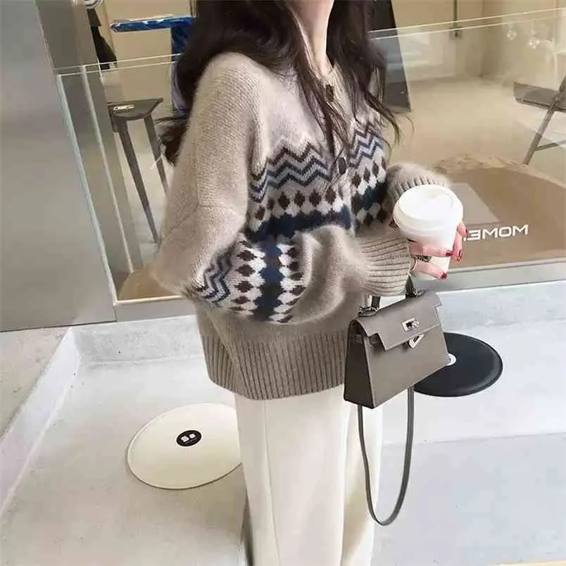 Casual Sweater knitted cardigan women autumn winter yellow lantern sleeve loose female button knitwear sweaters 210427