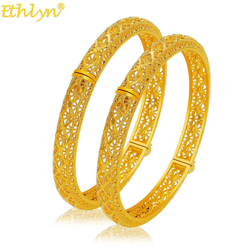 Ethlyn Ethnic Gold Color Indian Dubai Exquisite Bracelets Bangles Jewellery for Women Girls (2pcs/lot) My50 Q0717