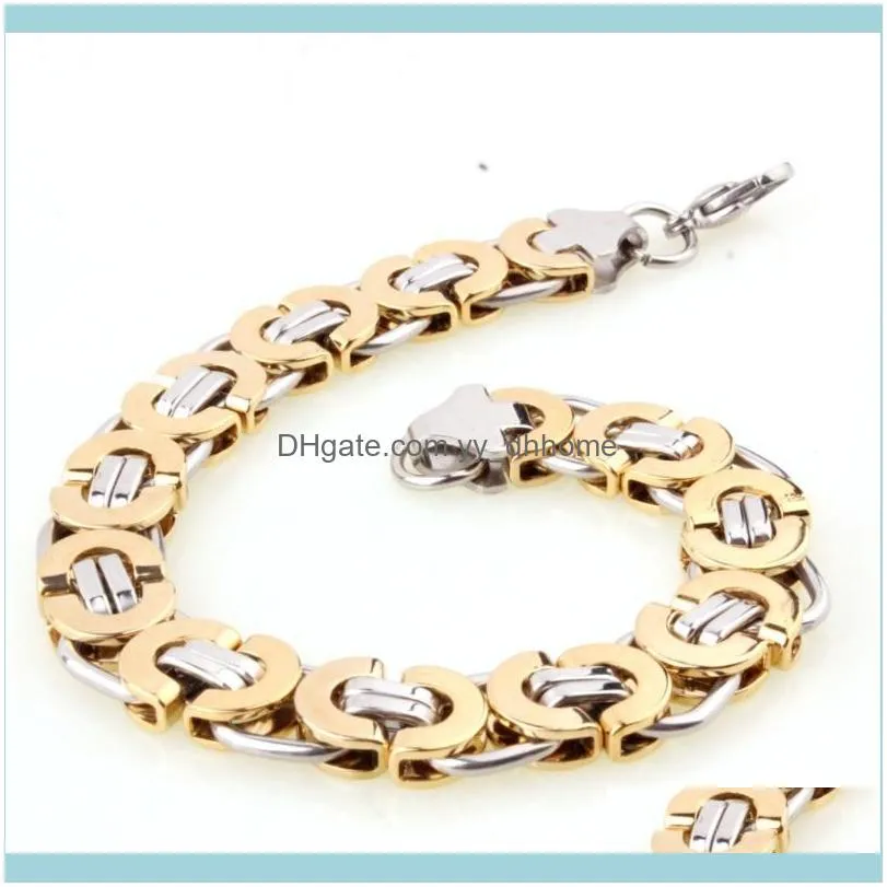 Link, Chain 6/8/11mm 7-11inch Sale Stainless Steel Gold Cut Byzantine Link Punk Men/Women Bracelet Bangle Christmas Gift Jewelry
