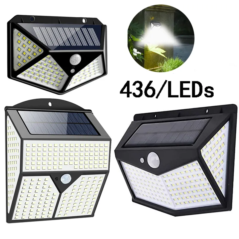436 LED-Solarlampe, PIR-Bewegungsmelder, Wandleuchte, wasserdicht, für den Außenbereich, Hof-Sicherheitslampen, Bleilichter für Gartendekoration