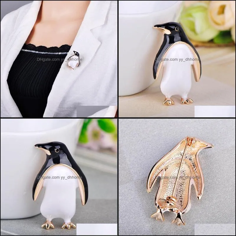 Pins, Brooches Jewelry Blucome Est Lovely Penguin Shape Black Enamel Gold For Children Sweater Scarf Suit Lapel Pins Drop Delivery 2021 Olsc